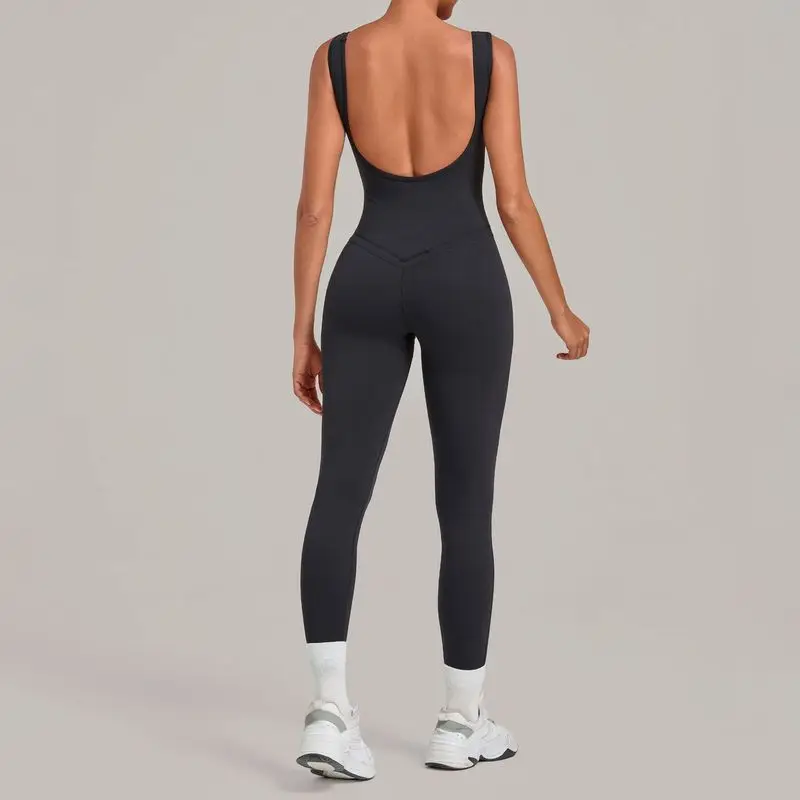 Yoga Jumpsuit With Deep Backless Tight-fitting Running Fitness Flare Leg Bodysuit Woman One Piece Athletic Wear Sportswear view 6
