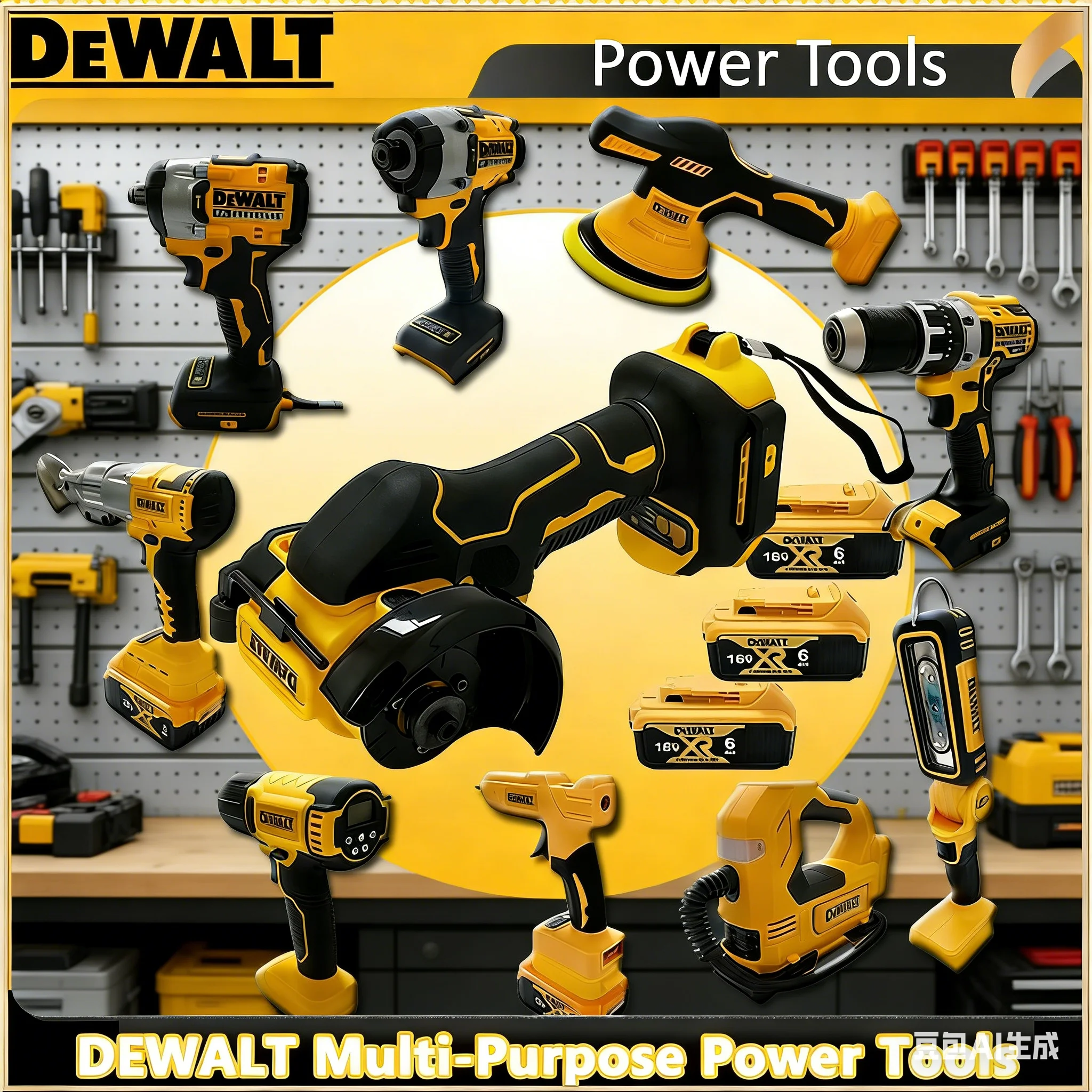 

Многофункциональные электроинструменты DeWalt 20V: беспроводная бесщеточная угловая шлифмашина, резак, электрический гайковерт, полировальная машина, воздушный насос, термофен.