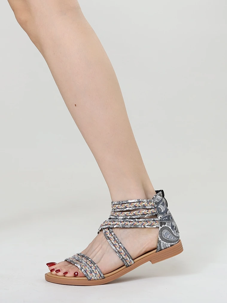 Romantic Bohemian Cross Band Roman Style Women's Sandals Comfortable Travel Footwear Fashionable Flat Heel Slip-On Shoes