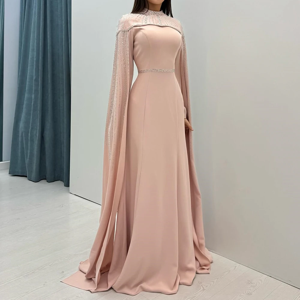 

Вечерние платья трапециевидной формы по индивидуальному заказу, длиной до пола, с высоким воротником и длинными рукавами, платье для выпускного вечера, модное палантин с блестками, простое драпированное вечернее платье