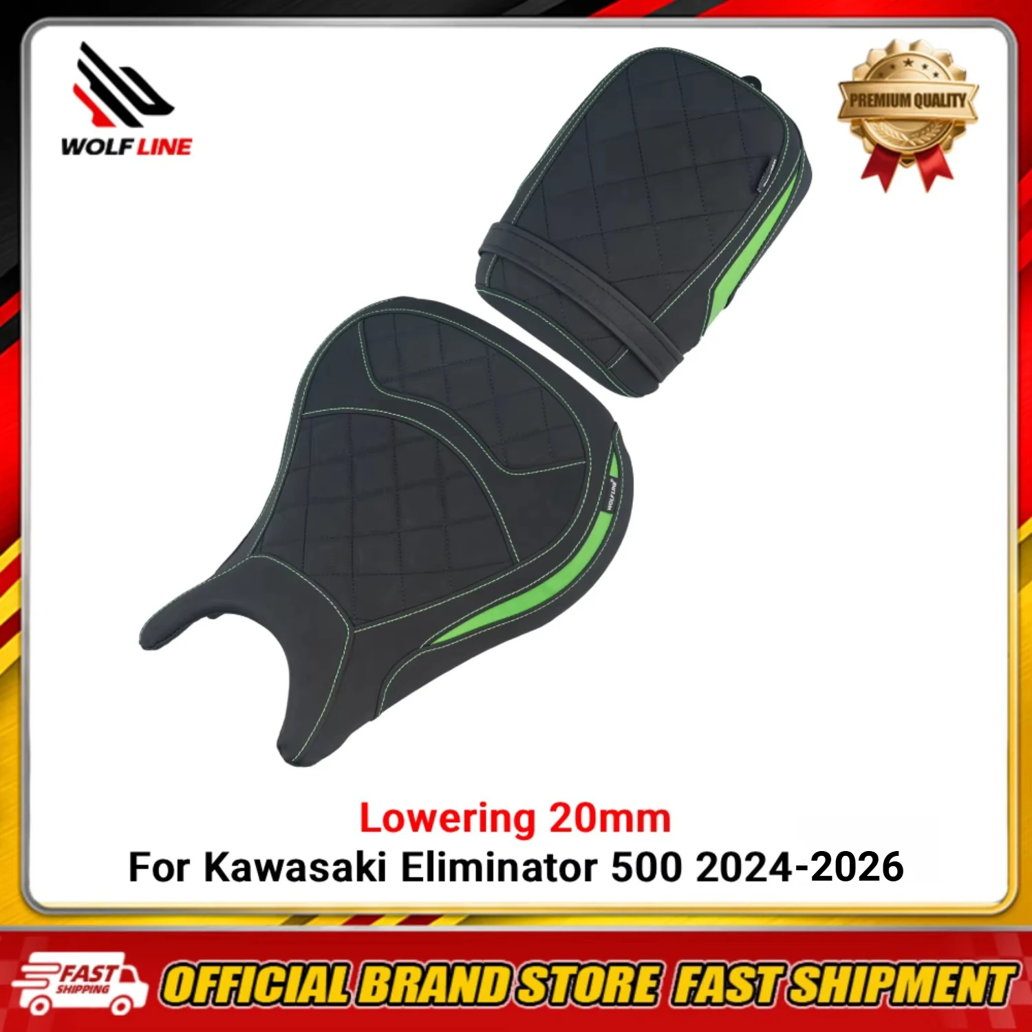 WOLFLINE Driver Passenger Seat for Kawasaki Eliminator 500 2024 2025 2026 Lowering 20mm Front & Rear Double Seat Cushion Comfort