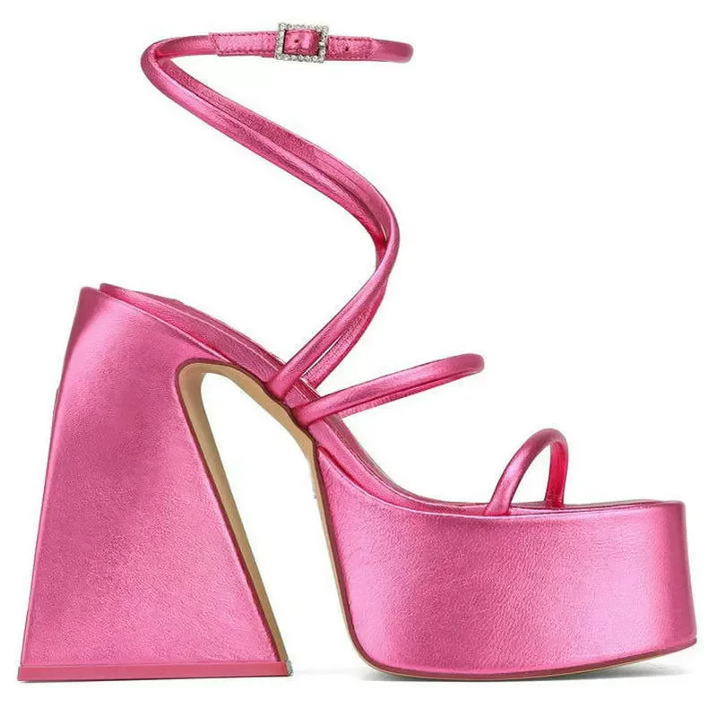 Женские сандалии в стиле панк, босоножки на высоком блочном каблуке и толстой подошве, Новая женская обувь для ночного клуба, узкий ремешок, 2024