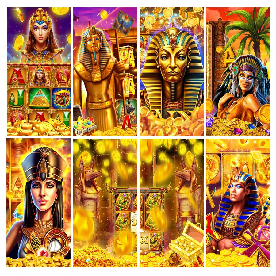 Egyptian Diamond Painting Big Size Egypt Legacy Gold Coin Full Rhinestone Drill Mosaic Embroidery Anubis Icon Picture Wall Decor