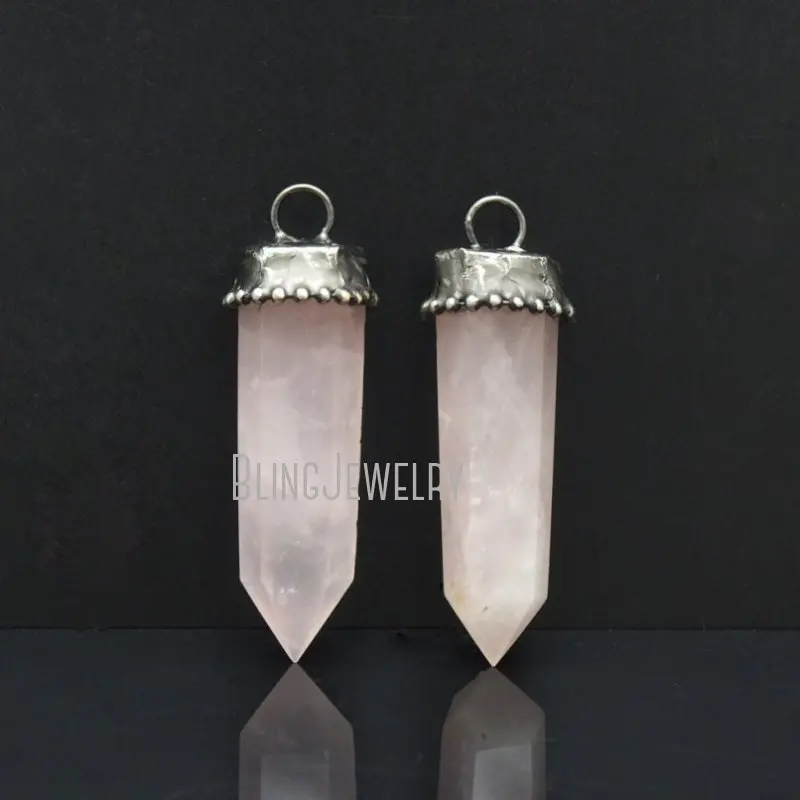 PM42407 Rose Quartz Crystal Tower Necklace Pendant Pink Point  Obelisk Pendulum Talisman  