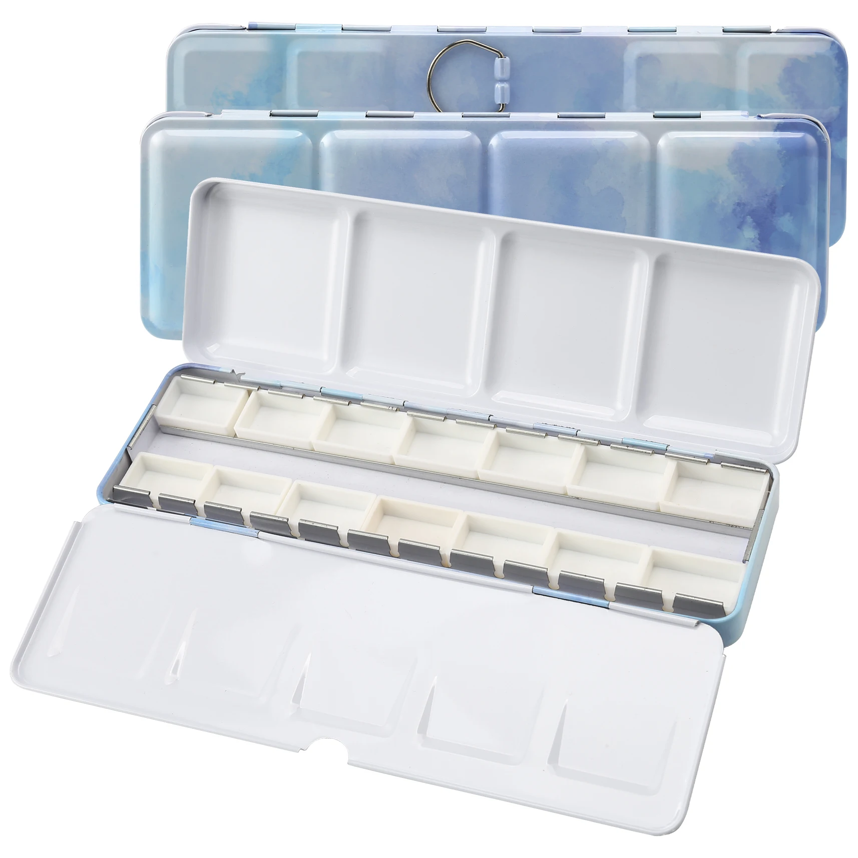 Watercolor Palette Empty w/Paint Tray & 14 Full Pans - Empty Watercolor Palette Tin - Travel Watercolor Palette with Lid