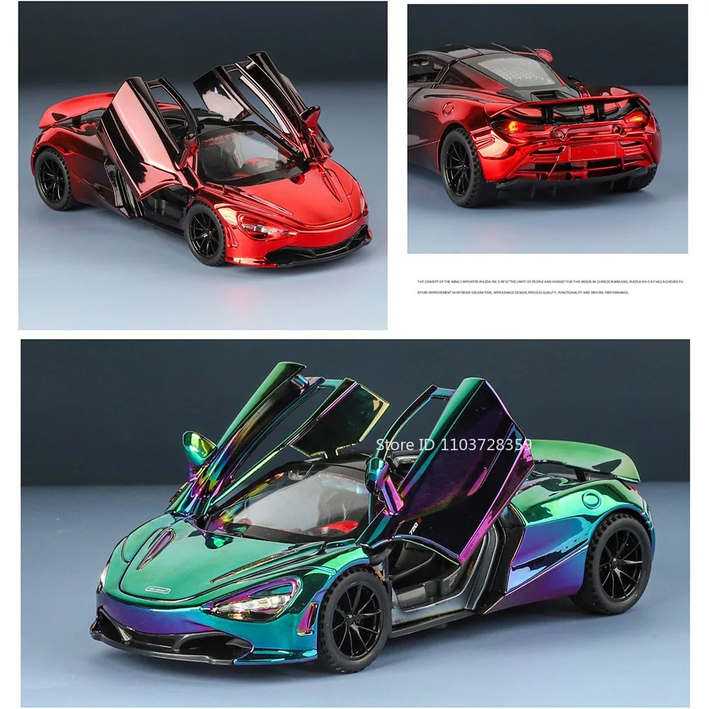 1:32 Scale 720S Senna Model Toy Supercars Metal Diecast Mini Sports Cars Sound Light Doors Opened Pull Back for Children Gifts
