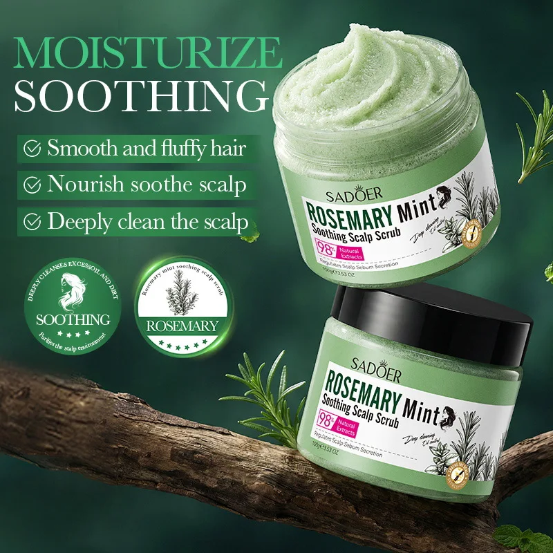 

Успокаивающий скраб для кожи головы с розмарином и мятой для глубокого очищения, контроля жирности и устранения перхоти.