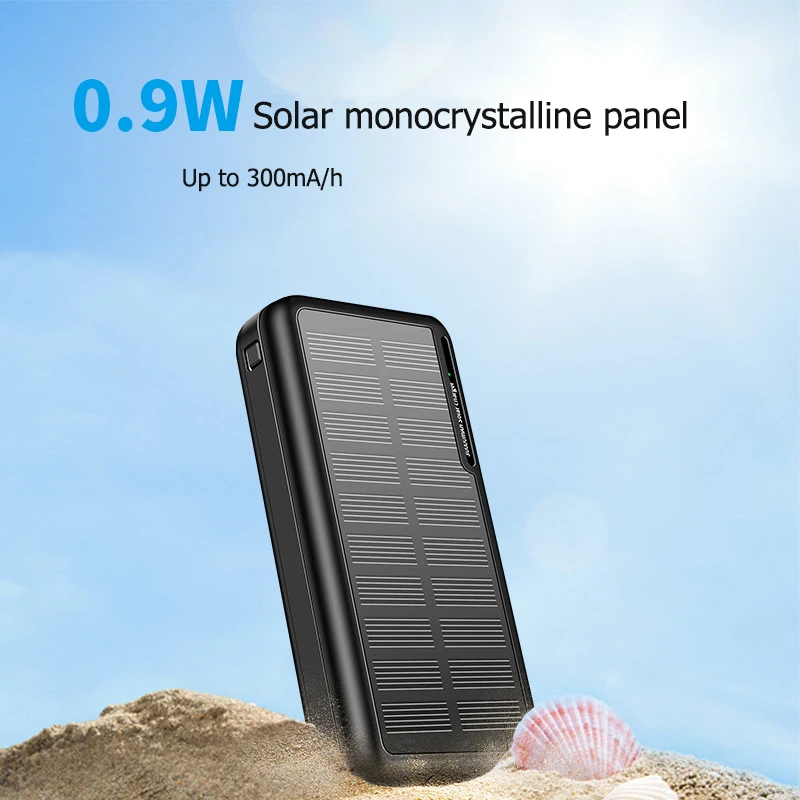 

Портативное солнечное зарядное устройство на 30000 мАч с двумя портами USB 5 В для iPhone 17 16 15 12 Xiaomi Huawei Открытый внешний аккумулятор