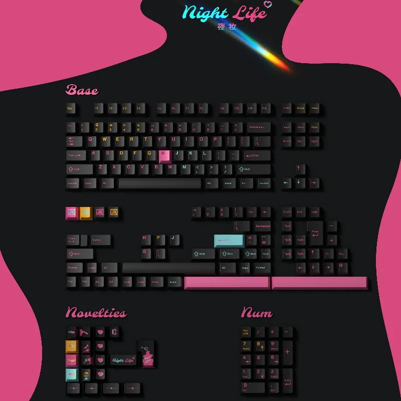 Night Life Theme Keycaps Set Customization ABS Material Cherry Profile Keyboard Cap for Mechanical Keyboard Accessories Gift