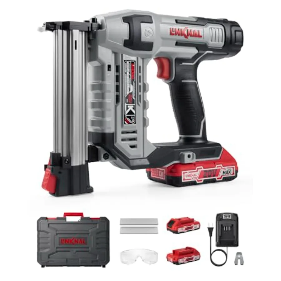 

Electric Nail Gun LINKNAL Cordless Brad Nailer Battery Powered 18 Gauge 2×20V MAX Li-ion Batteries Charger and 1000 Nails Inclu