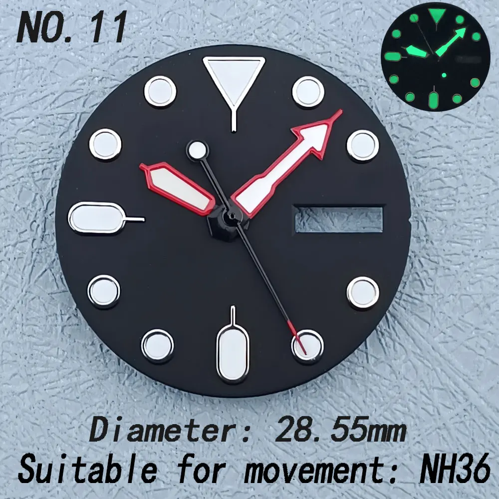 28.5MM NH36 movement dial C3 green luminous time index and hands suitable for SKX 007 watch replacement parts