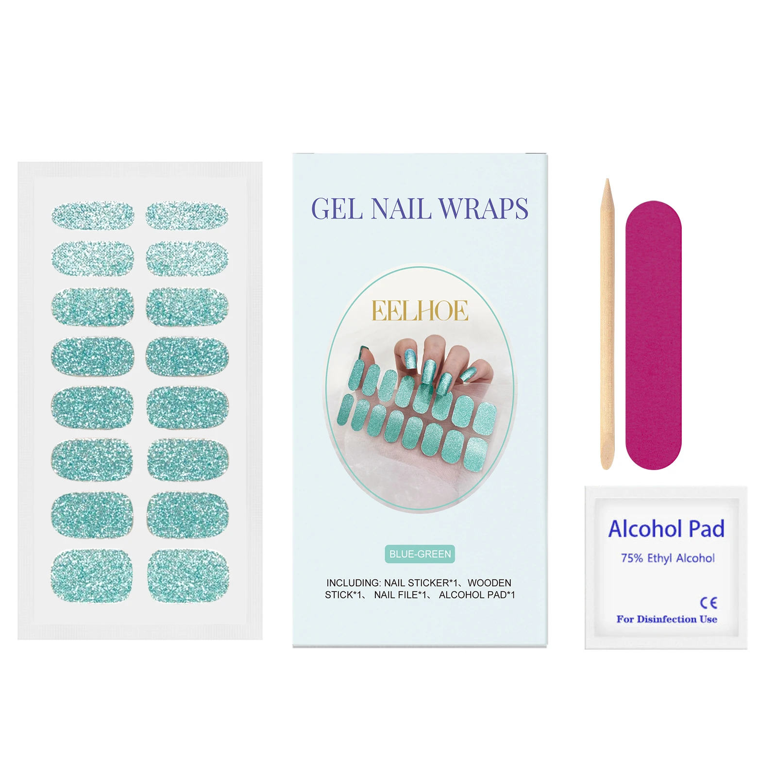 

Soft Gel Nail Sticker Set (Shiny Blue-Green) Semi-Baked Nail Paper, Fresh And Shiny Minimalist Style Soft Nail Stickers