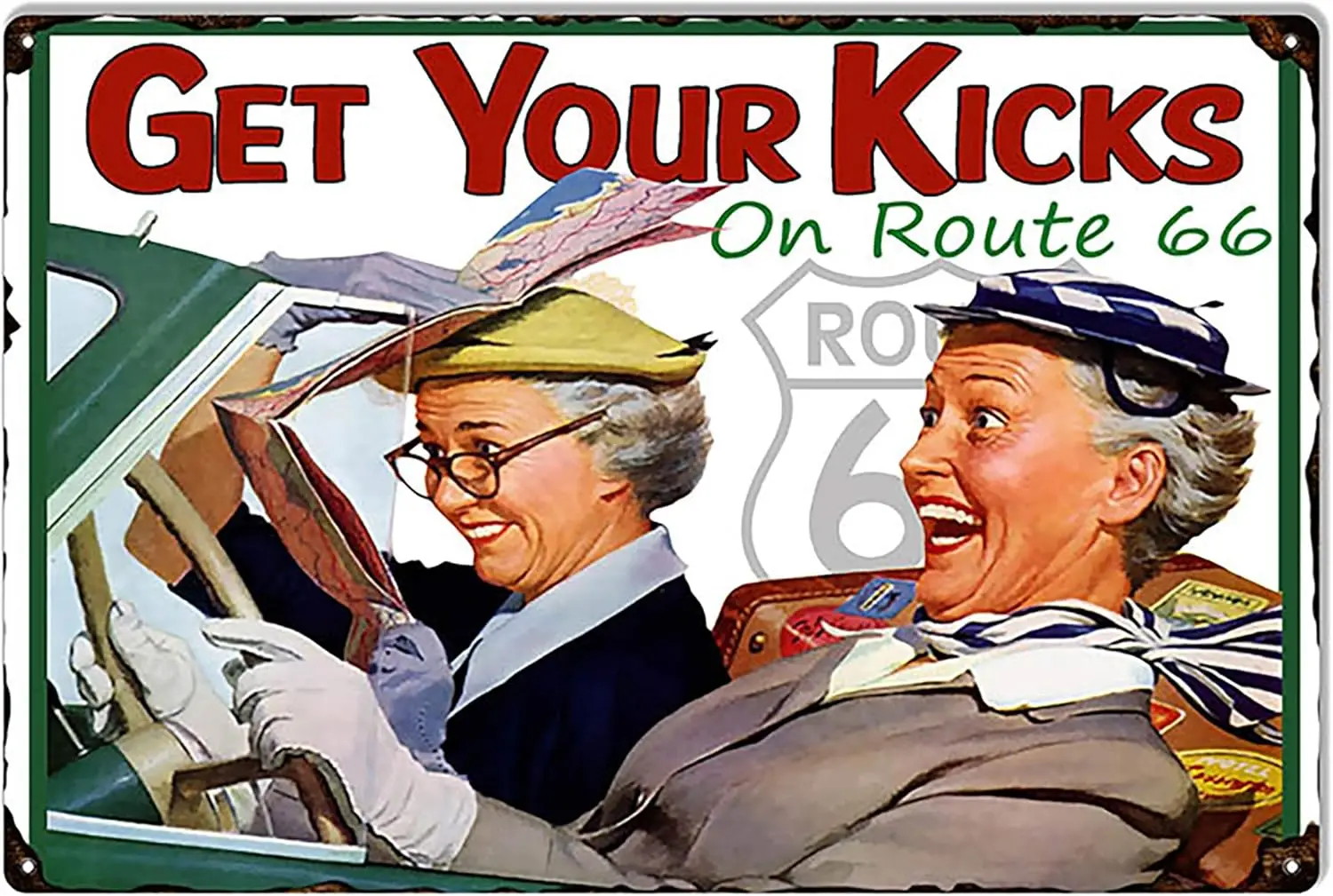 Ladies Get Your Kicks On Route 66 Sign Funny Tin Sign Bar Pub Diner Cafe Wall Decor Home Decor Art Poster Retro Vintage 8X12 Inc