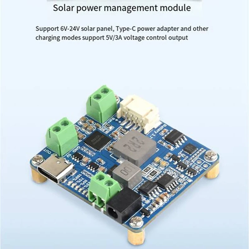 Solar Power Manager Module MPPT Supports 6V-24V Solar Panel Type-C 5V/3A Regulated Output Module