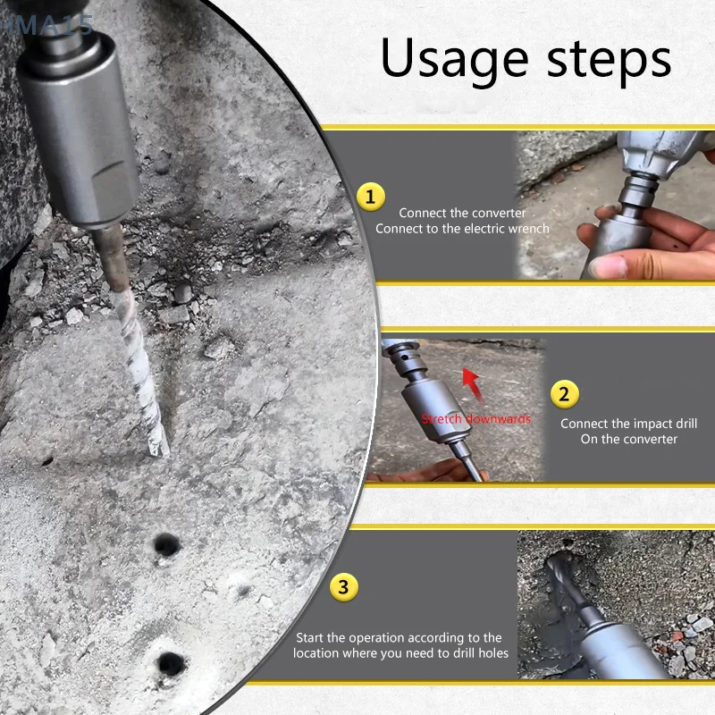 Adapter For Converting Impact Wrench To Electric Hammer Converts To Square Interface For Use With Drill/Impact Wrench