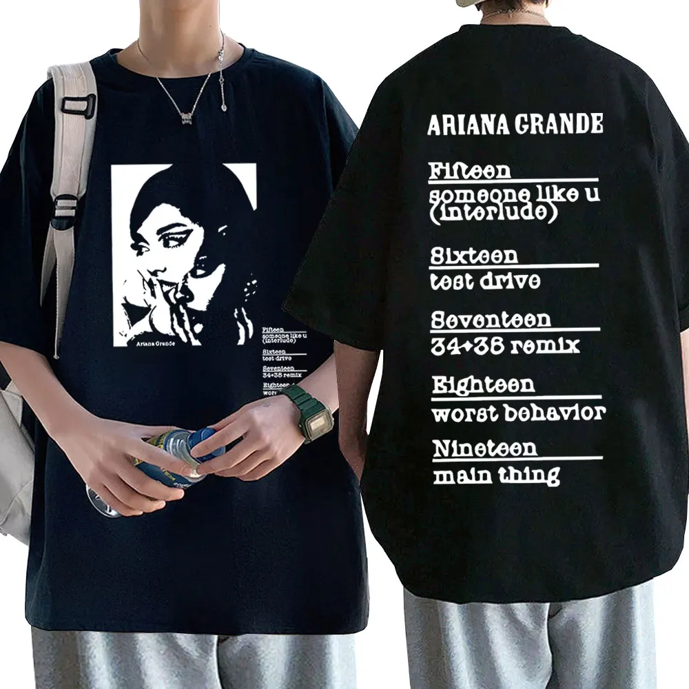 

Singer Ariana Grande Double Sided Graphic T-shirt Men Women Clothing Hip Hop Oversized Retro T Shirts Male Casual Fashion Tees