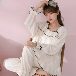 Princess Style Pajamas 2024 New Women's Long Sleeve Loose Sleepwear Set Spring Autumn Student Sweet Thin Casual Homewear Suit