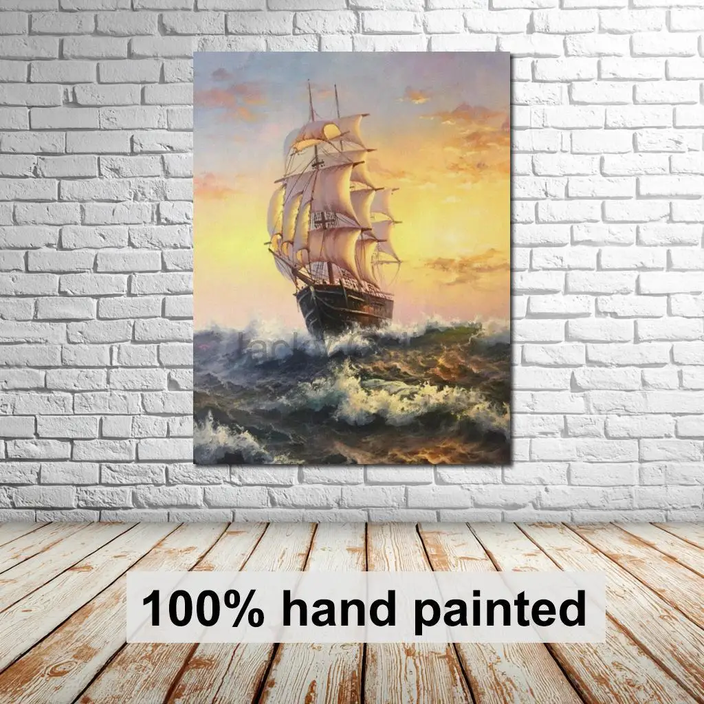 

Антикварная картина с парусником, морской пейзаж, абстрактное морское масло, ручная роспись, текстурированный холст для современной гостиной и офиса, большой размер