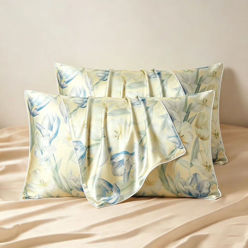 2 Pcs 40 Momme Mulberry Silk Pillowcase Silk Face Floral Single-sided Silk Pillow Cover Set Hair Skin Bedding Pillow Cases Cover