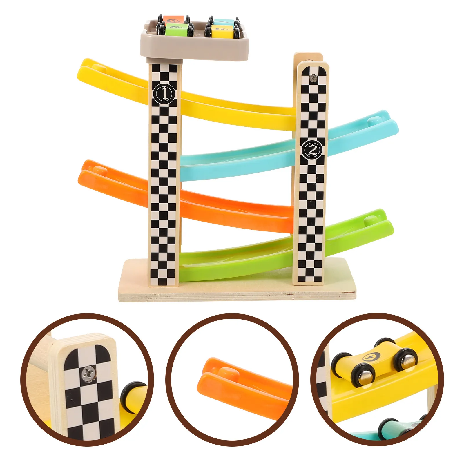 1Set Kids Wooden Race Track Slide Car Ramp for Toddlers 1-3 Interactive Car Racing Game Set Hand Eye Coordination