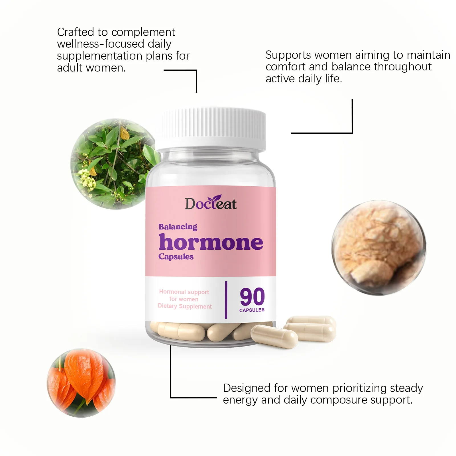 DOCTEAT Women Hormone Balance Capsules Relieve PMS Menopause Hot Flash Mood Swing Support Menstrual Cycle Ovary Health 90 Pills