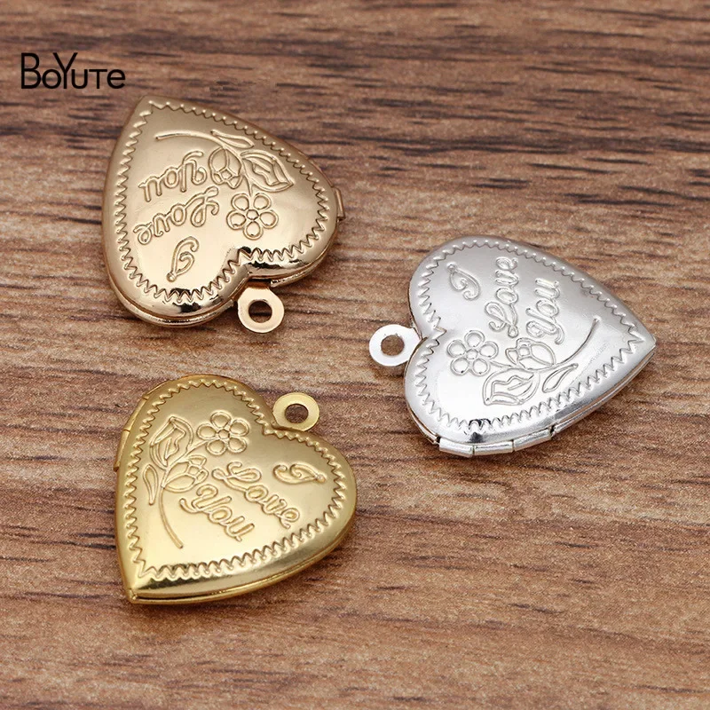 BoYuTe (10 Pieces/Lot) 22*18*5MM Metal Brass I Love You Floating Heart Locket Photo Locket Charms Pendant