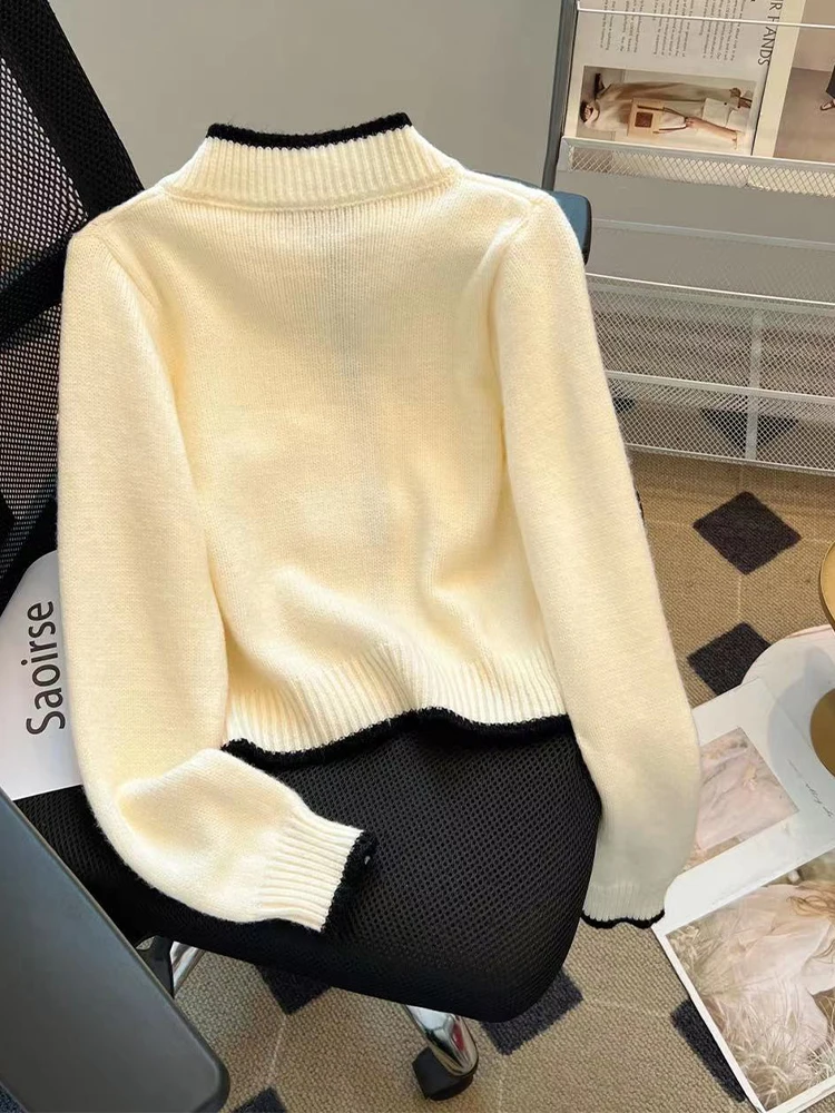 Women White Cardigan Sweater Harajuku Korean Y2k Long Sleeves V-Neck Cashmere Sweaters Jumper Vintage 2000s Clothes Autumn 2024