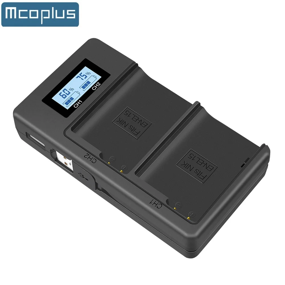 Mcoplus EN-EL15 EN-EL15C USB Dual Battery Charger for Nikon Z5 Z6 Z7 Z8 D7500 D7200 D7100 D850 D750 D500 D810a D810 D800e D800