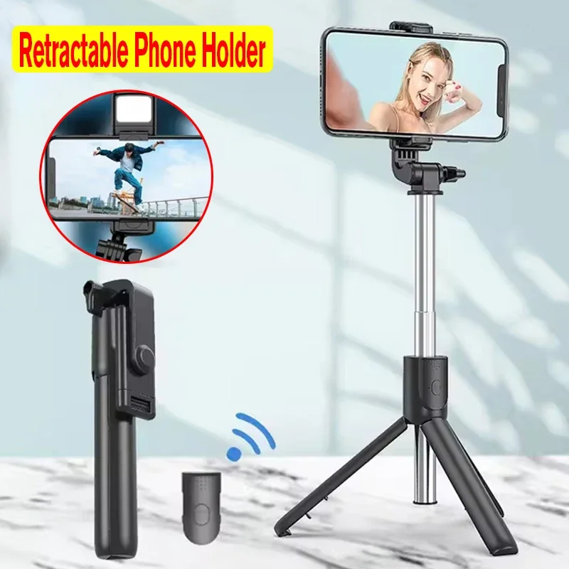 Retractable Handheld Head Selfie Stick 70CM Universal Mobile Phone Stand with Unlimited Remote Control Fill Light For All Phones