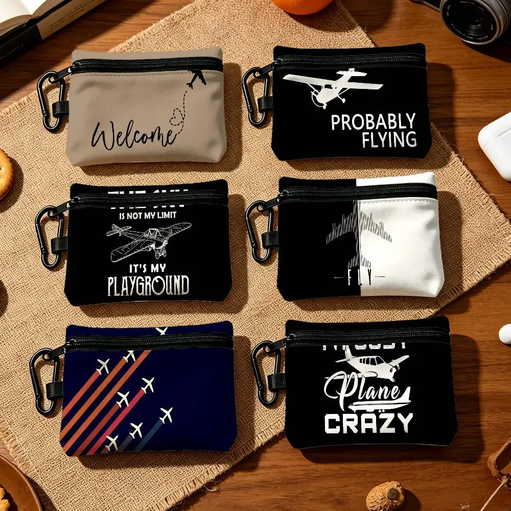 Aircraft Arrivals And Departures Fashion Wear-resistant Oxford Cloth Coin Purse Portable Backpack Hanging Card Storage Bag