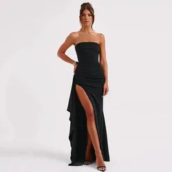 Fashion Strapless Sleeveless Off Shoulder Black Long Evening Dress Party Club Sexy Women Dresses Backless Summer Split Prom