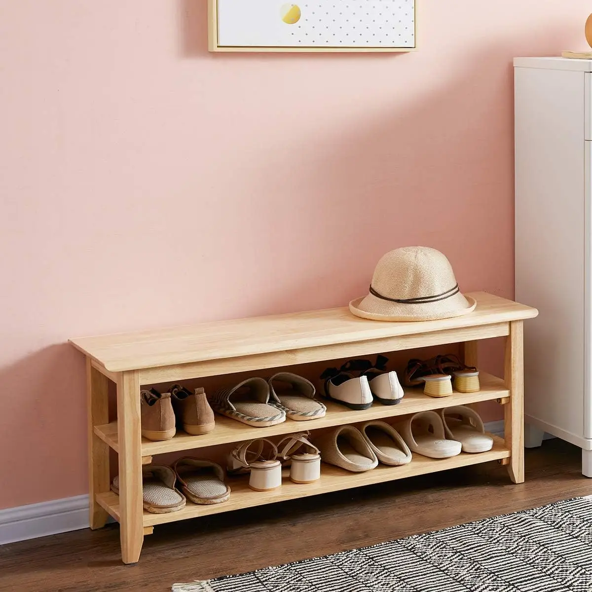 

Storage Bench Wooden Shoe Bench Simple Style Wood Entryway Bench Shoe Rack (Natural,39.4")