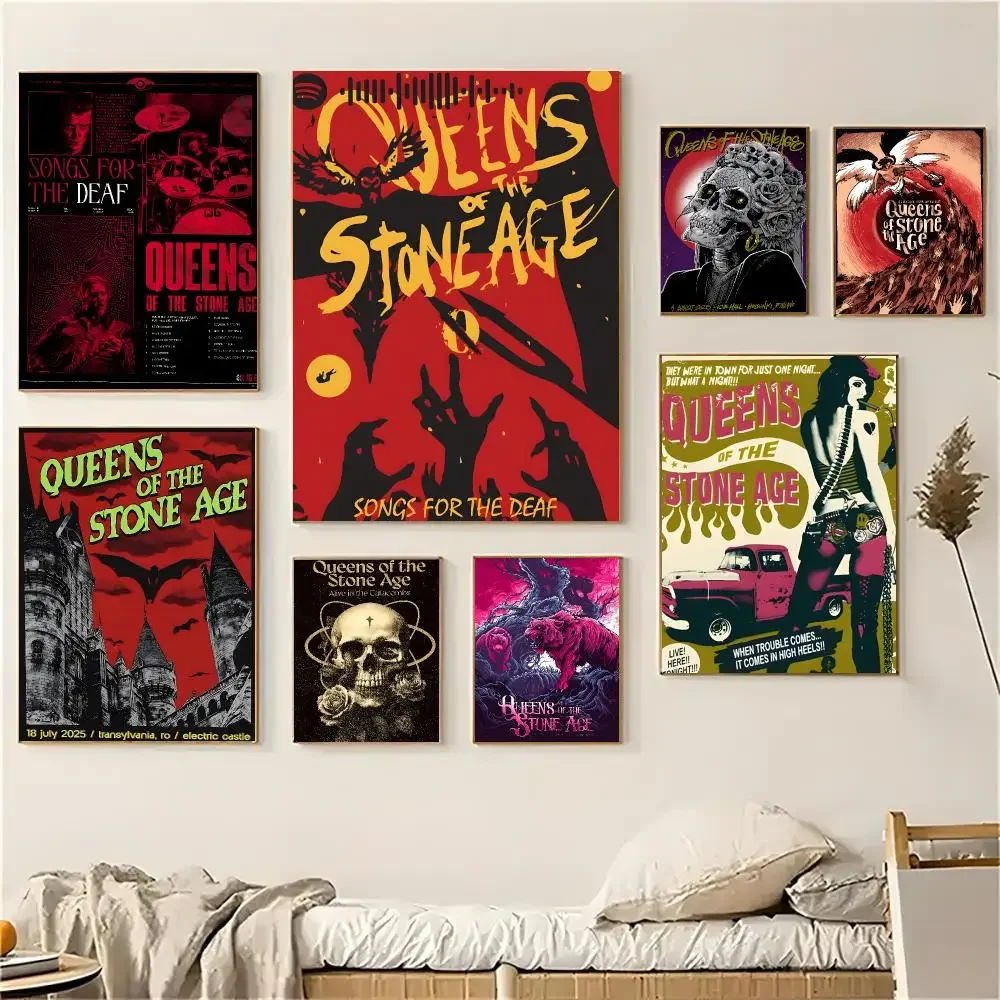 Queens of The Stone Age Psychedelic  Band Poster Self-adhesive Living Room Bedroom Party Decor Moisture-proof Fade-resistant HD