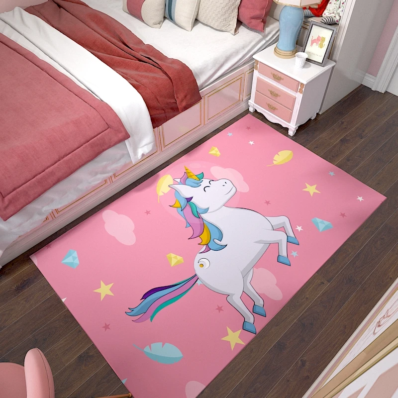 Pink Unicorn Series Carpet Cartoon 3D Printing Pattern Children's Room Crawling Mat Girl Room Decoration Accessories Carpet