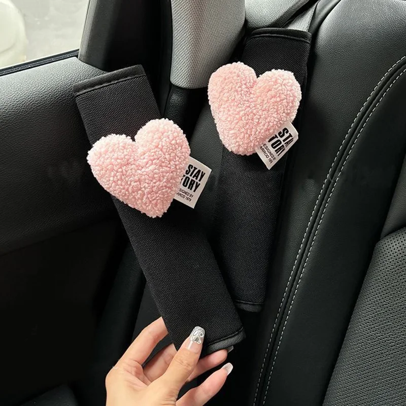 Cute Retro Red Heart Car Seat Belt Cover Ice Silk Shoulder Strap Harness Cushion Auto Protector Fun Vehicle Safety Accessory