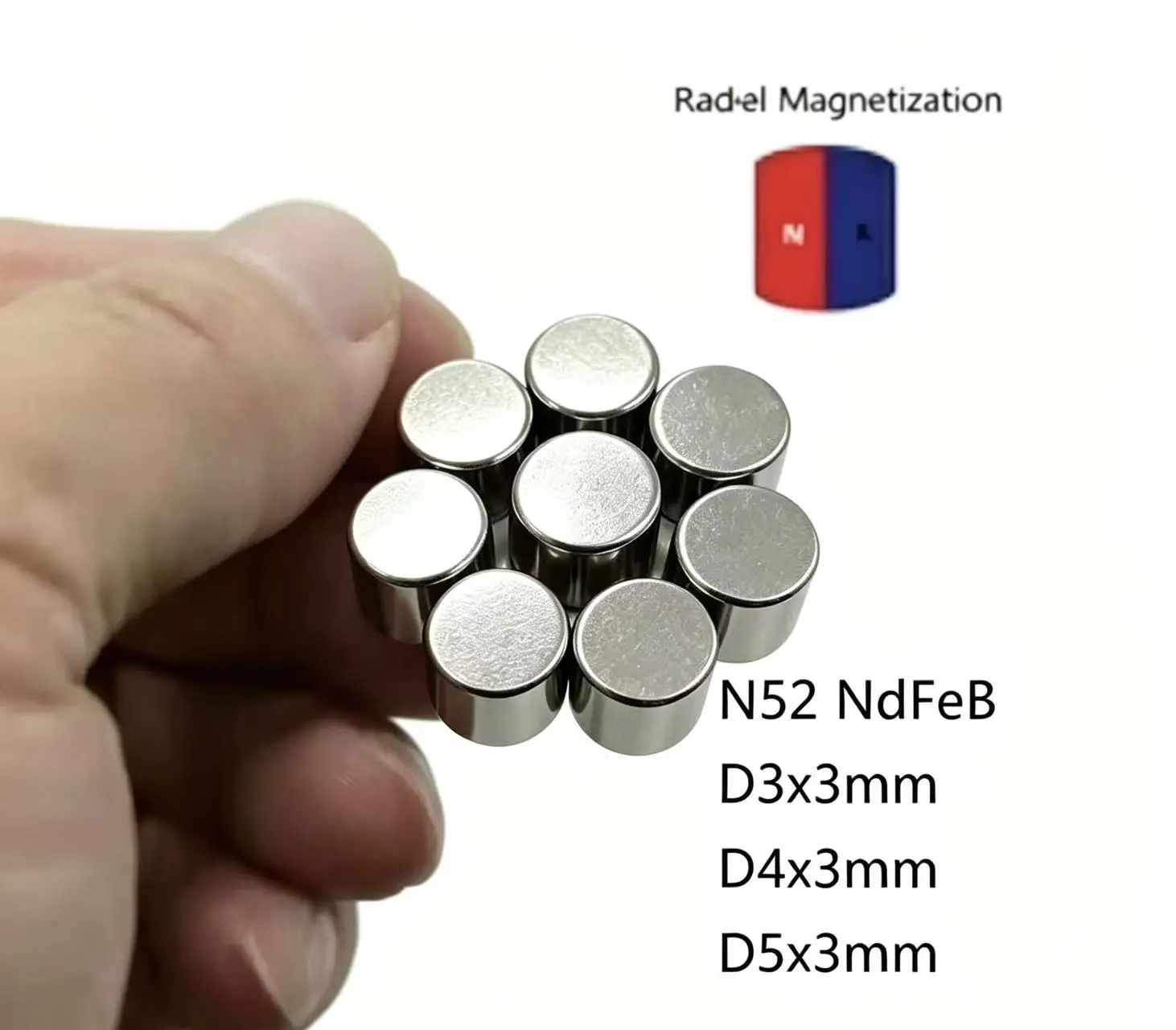 10 50PCS/LOT Disc N52 Radial Magnetization NdFeB Magnet 3*3 4*3 5*3 Strong Rare Earth Permanent Neodymium Magnets 3x3 4x3 5x3