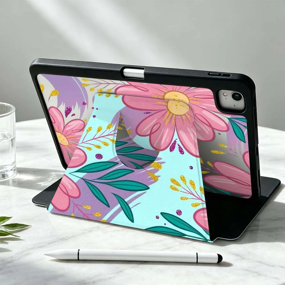Art Floral Design For iPad Pro Air mini 6 5 4 12th M5 M4 M3 M2 A16 A17Pro 360° Rotation Stylus Storage Tablet Case Soft