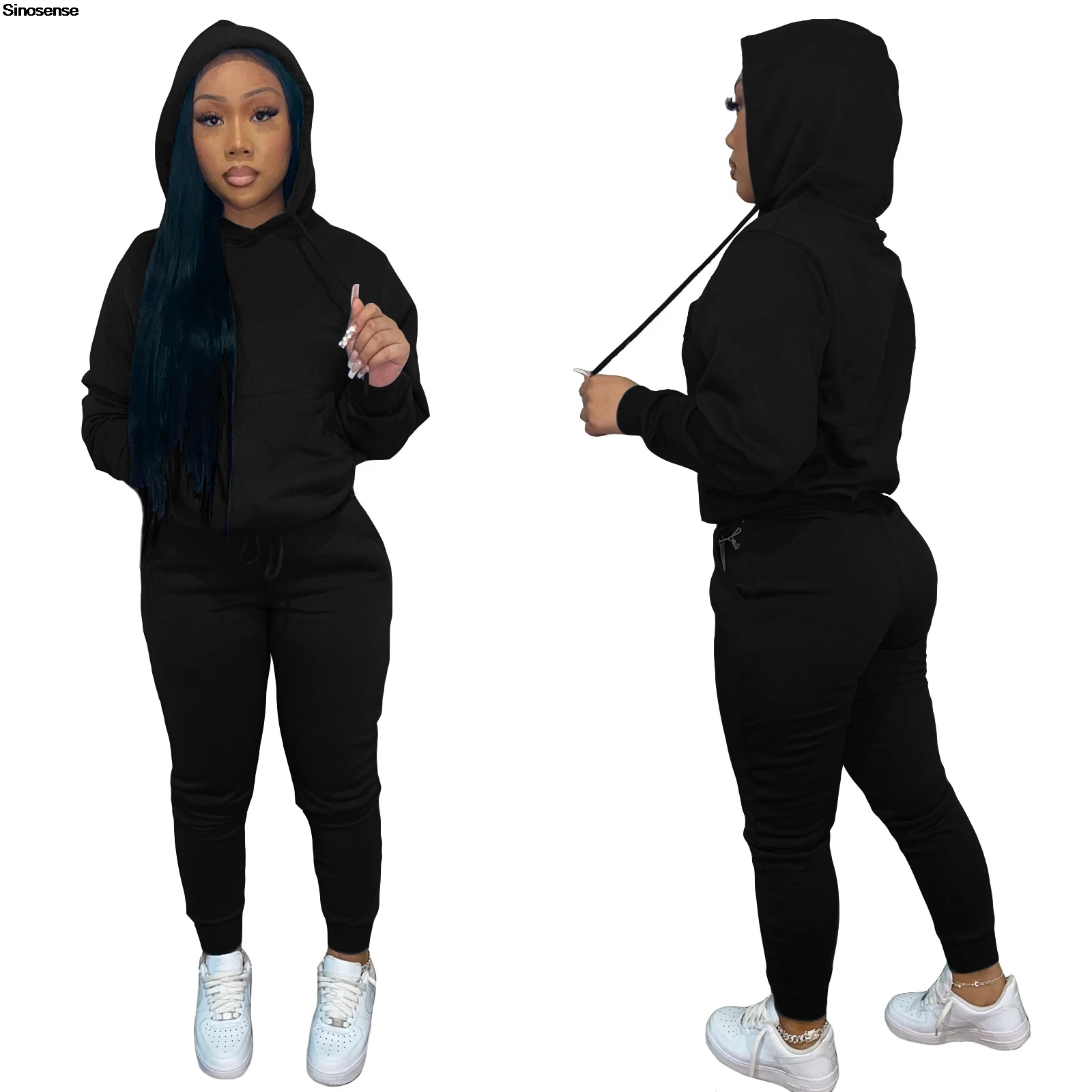 Women Fleece Two Piece Outfits Sweatsuits Tracksuit Long Sleeve Hoodie Sweat Pants Set Casual Jogging Sports Workout Outfits 3XL