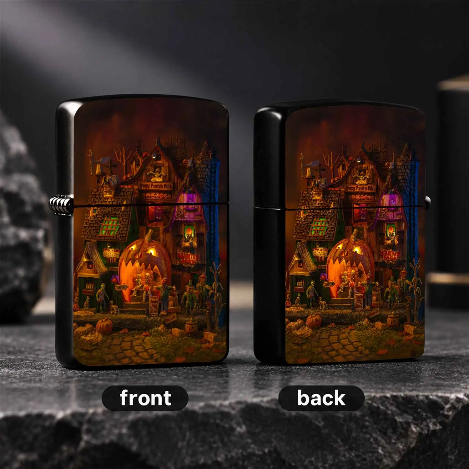 Halloween Themed Spooky Pumpkin Patch Haunted Barn Pattern Lightweight Ignition Tool, Creative Festive Spooky Atmosphere Accessory for Daily Use, Camping, Holiday Gifting and Themed Party Decor A Humorous And Interesting Lighter
