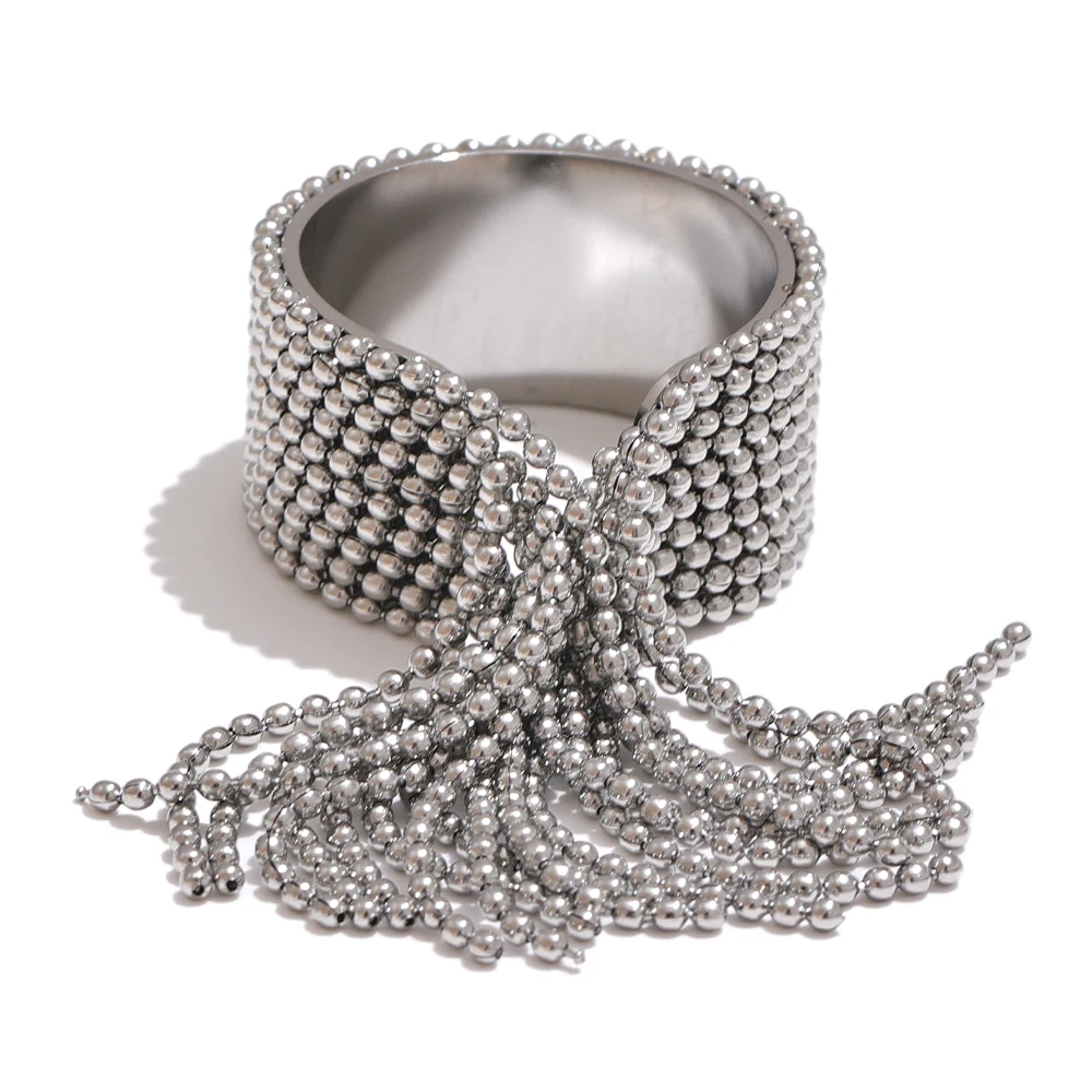 Anel de dedo com borla de corrente de aço inoxidável Yhpup ajustável 18K banhado a PVD charme de alta qualidade elegante joia dourada
