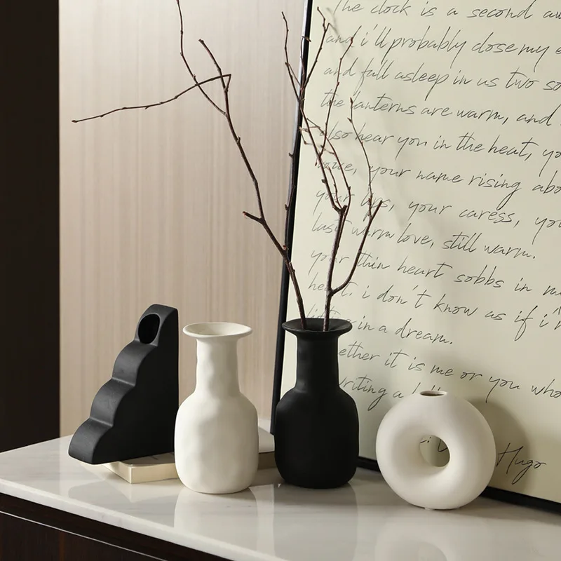 

Mutihome Nordic Minimalist Retro Black White Ceramic Vase Decoration Wabi Sabi Living Room Flower Arrangement Dried Flower Vase