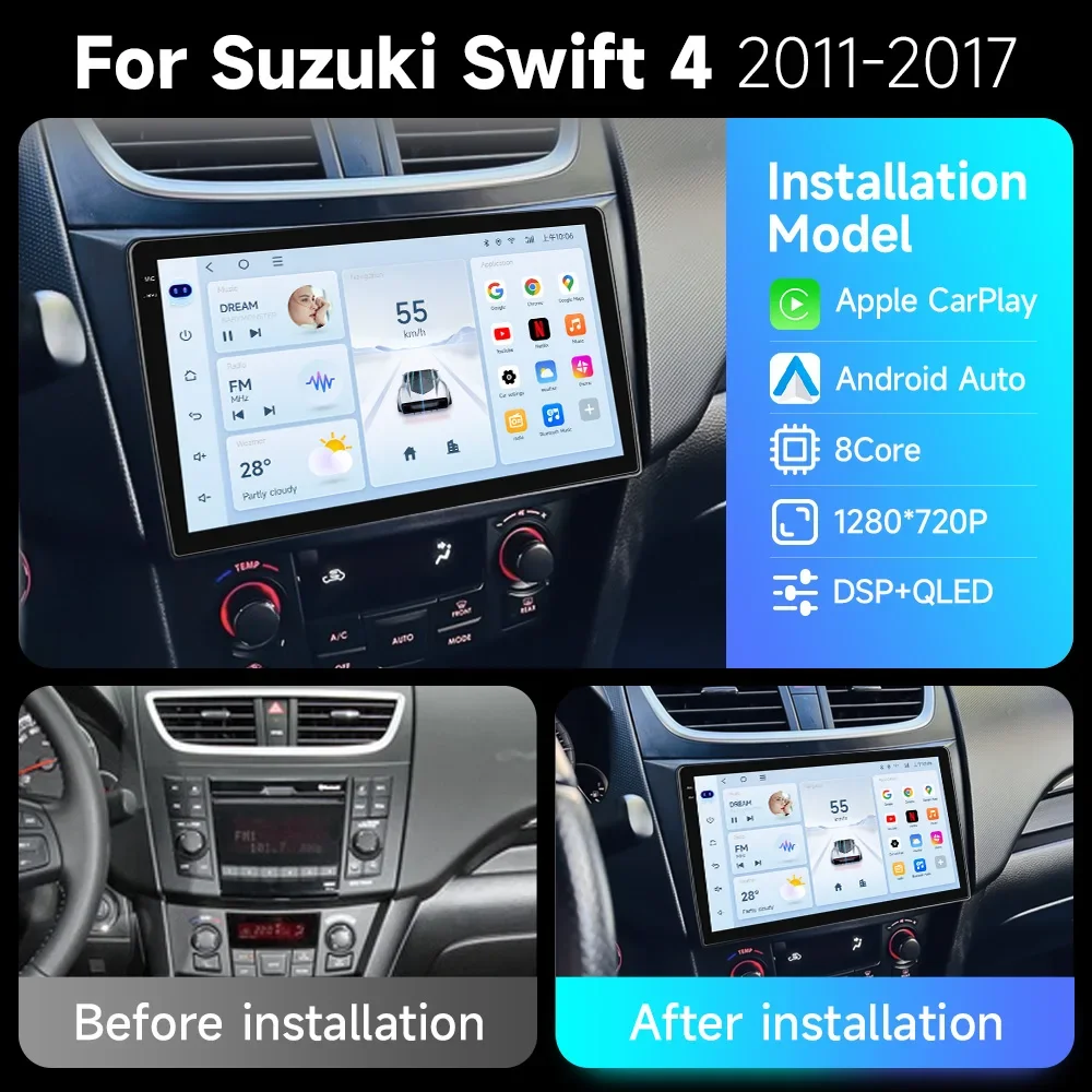For Suzuki Swift 4 Car Radio 2011-2017 Android Auto Multimedia Navigation Stereo GPS Carplay Full Lamination