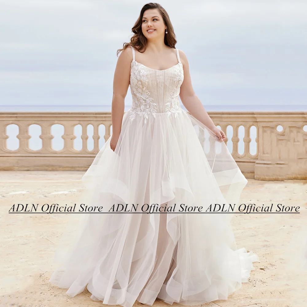 فستان زفاف بدون ظهر ، حمالات إسباغيتي ، رقبة مغرفة ، مزين بالترتر ، تول بكشكشة ، ثوب زفاف مثير ، مقاس كبير