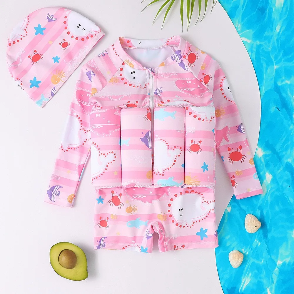 Children\'s Buoyancy Swimsuit Cartoon Print Swimwear Kid One-Piece Floating Rash Guards Bathing Clothes Boys Girls Swimming Suits