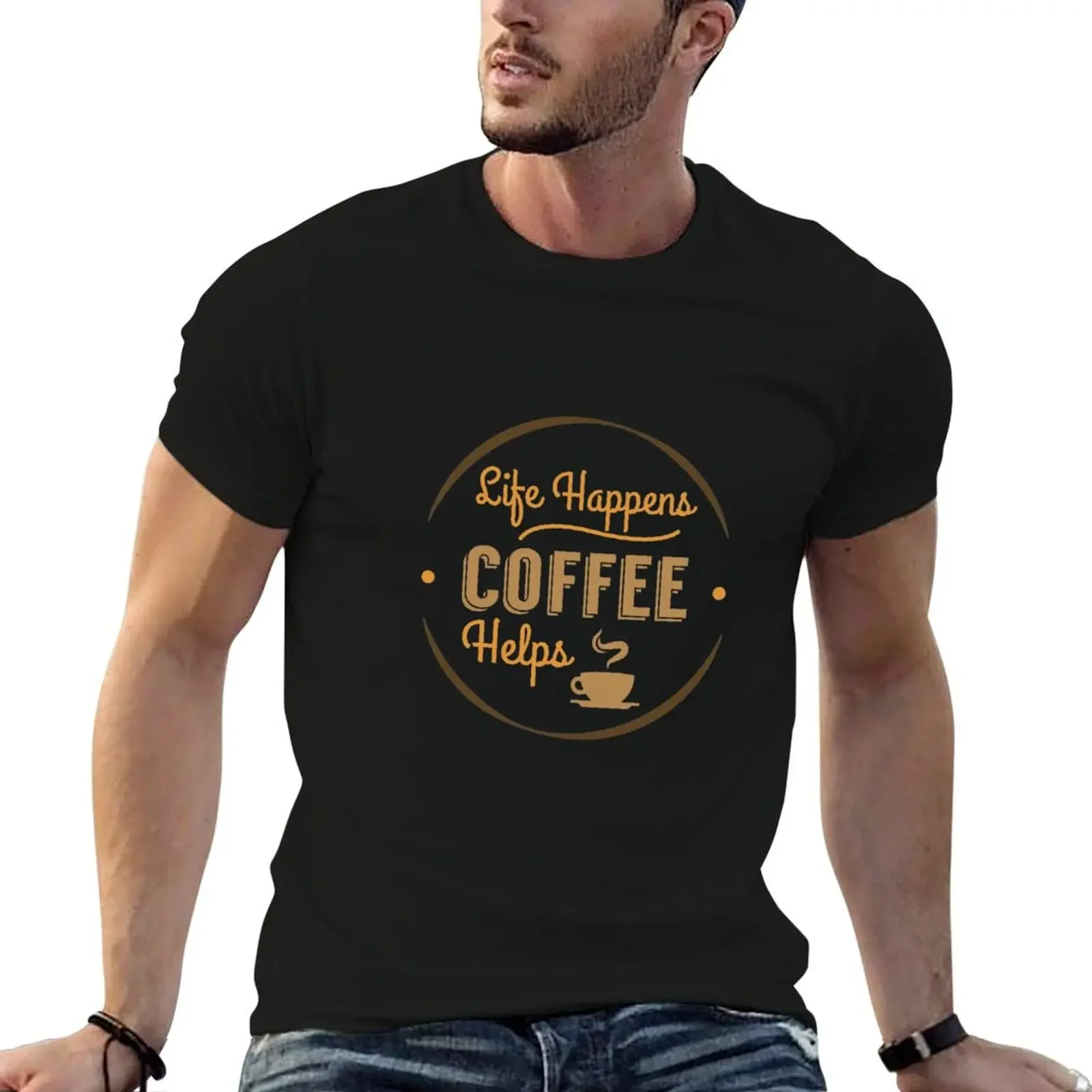 Life Happens Coffee Helps coffee shirt gift lovers funny junkie mugs novelty gift T-Shirt plus size tops Men's clothing