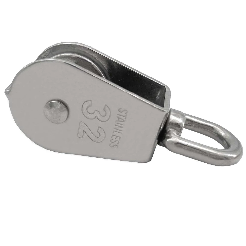 Aciemoke 2Pcs M32 Single Pulley Block 304 Stainless Steel Wire Rope Hanging Wire Towing Wheel Loading 551Ibs