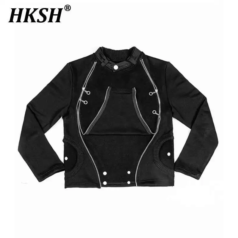 

HKSH Spring Autumn New Men's Tide Punk Dark Trend Pioneer Original Lining Double Zipper Sweater Fashion Chic Techwear Top HK3304