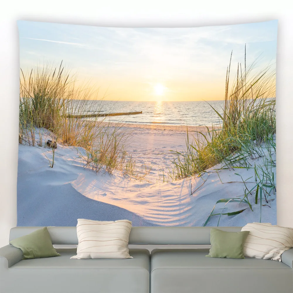 Beach Tapestry Sunrise Ocean Coastal Sunset Sea Hawaii Seaside Scene Sunbeam Wall Hanging Decor Fabric Home Dorm for Living Room