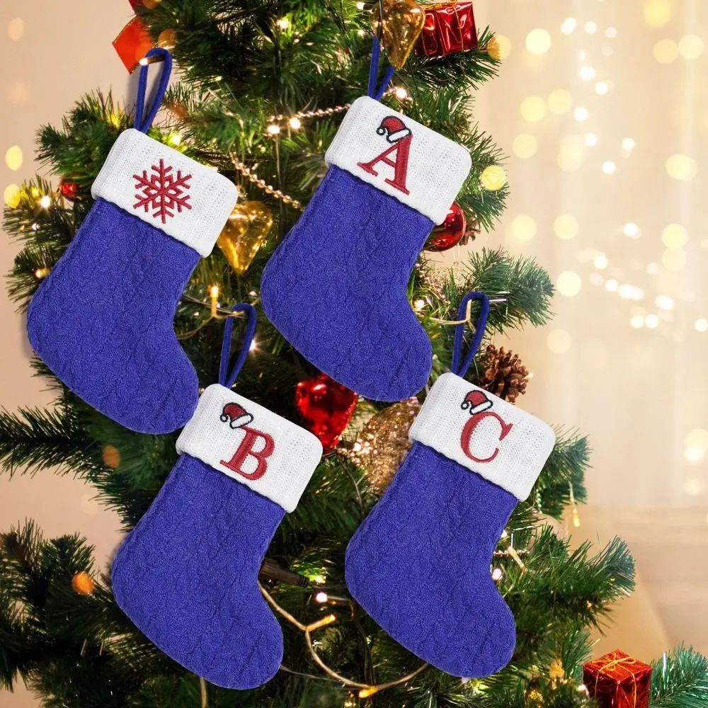 Blue Christmas Alphabet Knitted Socks Thickened Exquisite Letter Knitting Socks Festival Large Capacity Candy Gift Bags