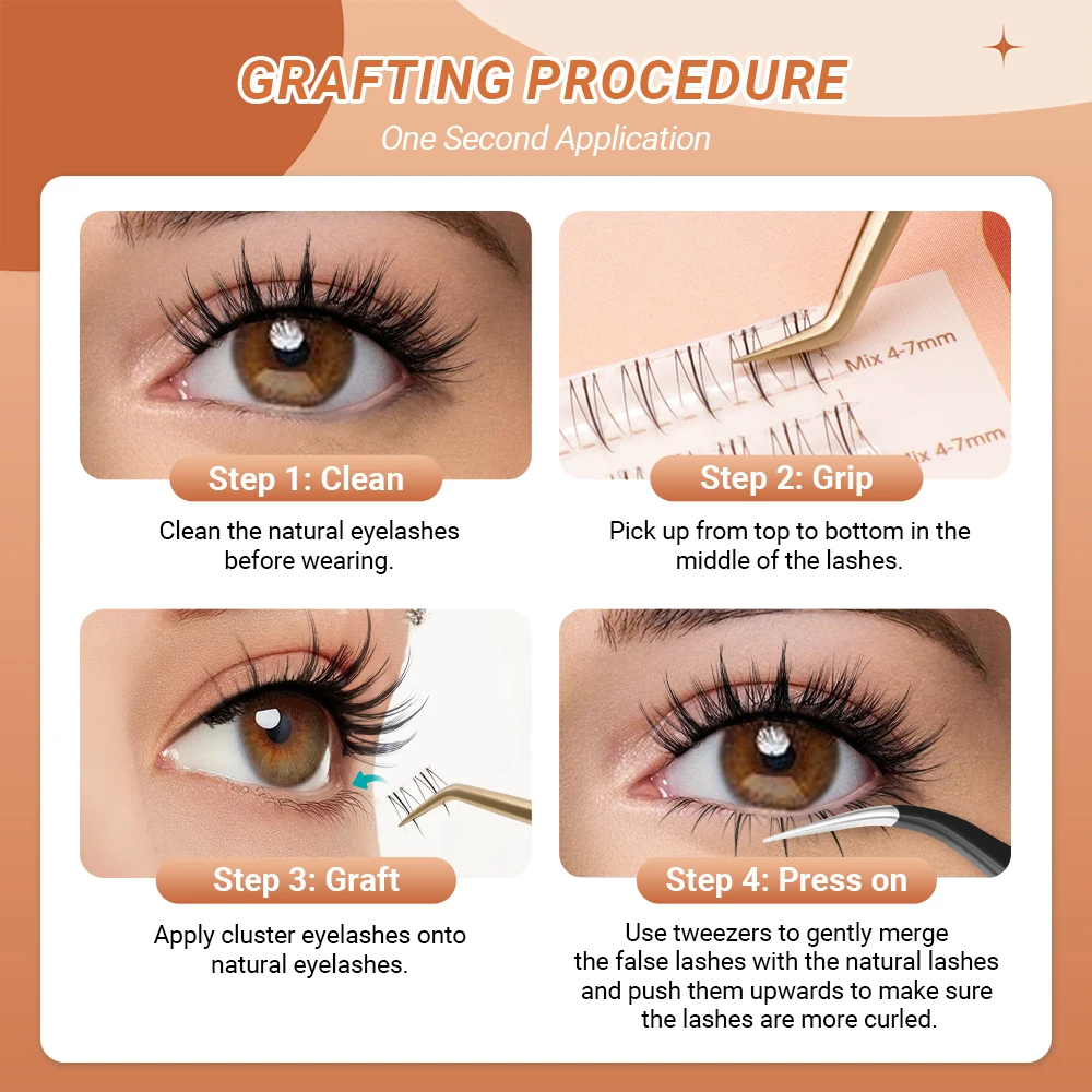 Lashtalk 1Box Flame Style Self Adhesive DIY Eyelash Bottom Lower Lash 72 Clusters No Glue Remover One-Step Press On Pre-Glued